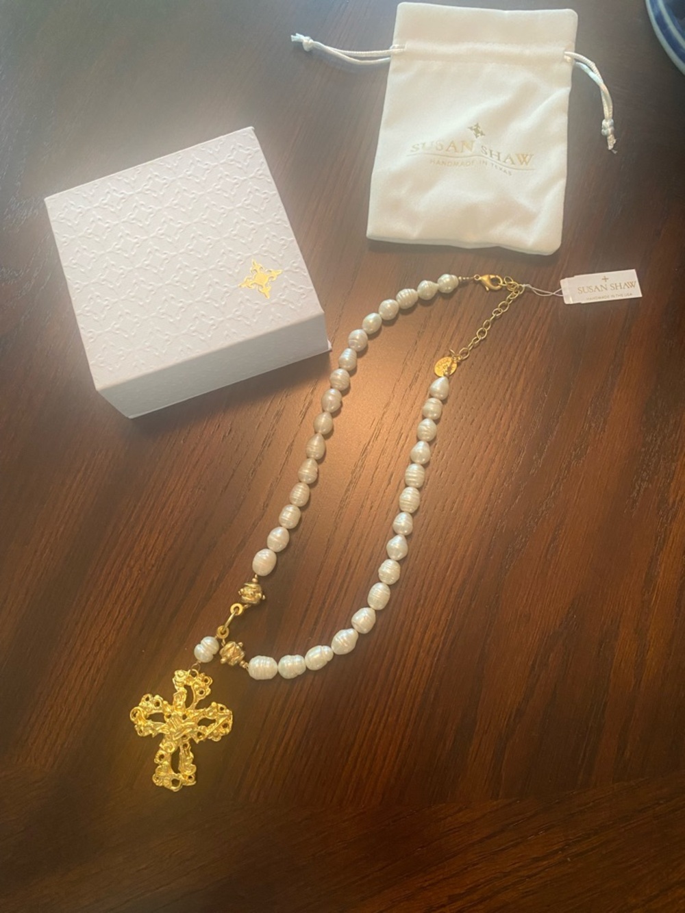 Susan Shaw Pearl Cross Necklace